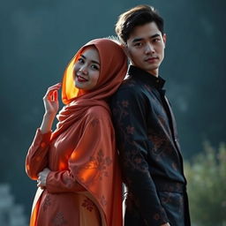 Julien dan Iris berdiri berdampingan dalam latar belakang yang magis