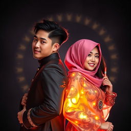 Julien dan Iris berdiri berdampingan dalam latar belakang yang magis