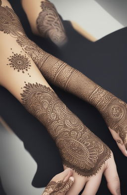 A high-quality digital art image showcasing simple, traditional mehndi designs on a pair of beautifully rendered hands