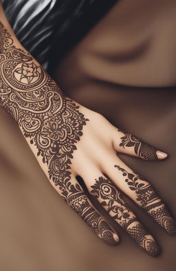 A high-quality digital art image showcasing simple, traditional mehndi designs on a pair of beautifully rendered hands