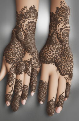 A high-quality digital art image showcasing simple, traditional mehndi designs on a pair of beautifully rendered hands