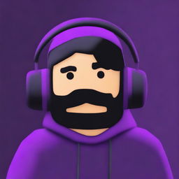 This digital art image presents a Roblox-style cartoon face of an esports player, complete with a black and purple gaming headset