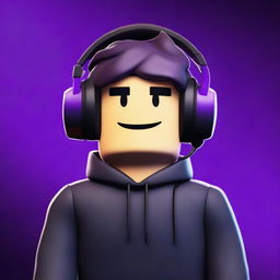 This digital art image presents a Roblox-style cartoon face of an esports player, complete with a black and purple gaming headset