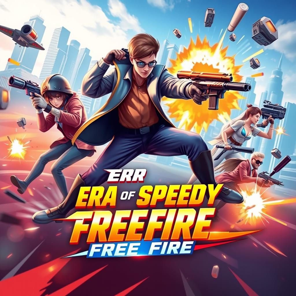 A dynamic and colorful thumbnail for a mobile game titled 'Era of Speedy Free Fire'