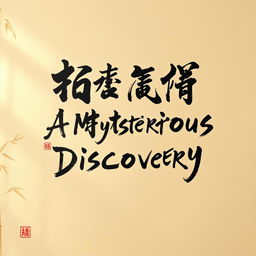 An intricate piece of Chinese calligraphy, showcasing elegant strokes that reveal the phrase 'A Mysterious Discovery' in traditional characters