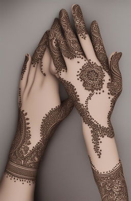 A high-quality digital art image showcasing simple, traditional mehndi designs on a pair of beautifully rendered hands