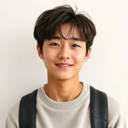 A 20-year-old handsome young Korean boy with a fresh, stylish look
