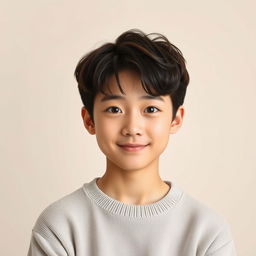 A 20-year-old handsome young Korean boy with a fresh, stylish look