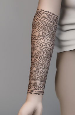 A high-quality digital art image featuring a minimalistic and simple mehndi design on a beautifully rendered forearm