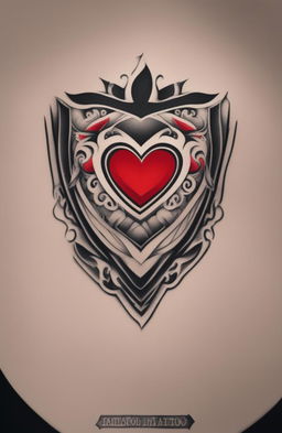 A high-resolution image of a traditional heart tattoo with vibrant red color, thick black outlines, and a contrasting white banner