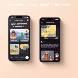 An interface design for a cultural connection app titled 'Preserving the Past, Shaping the Future'