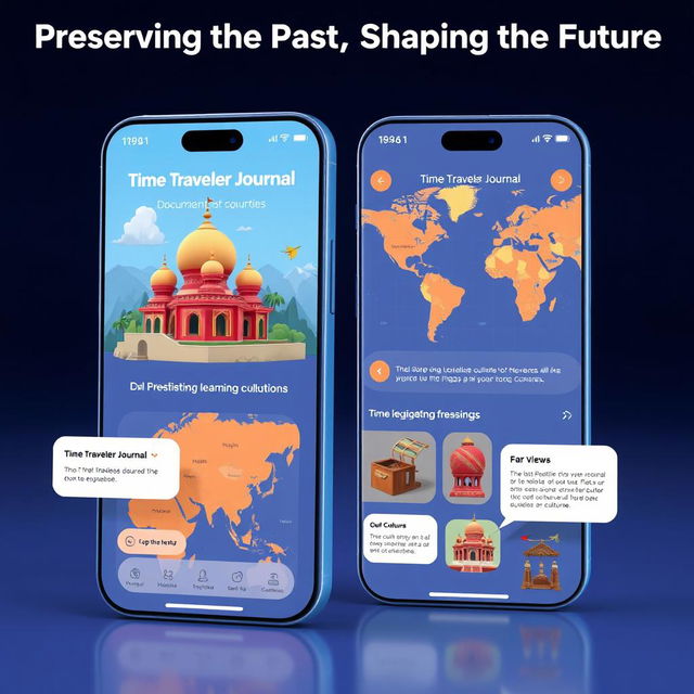 An interface design for a cultural connection app titled 'Preserving the Past, Shaping the Future'