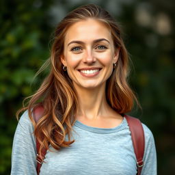 A full-length photo of a healthy, active, and friendly woman aged 30-35 with a natural appearance