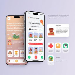 A sleek and modern app interface for a cultural connection app named 'Preserving the Past, Shaping the Future'