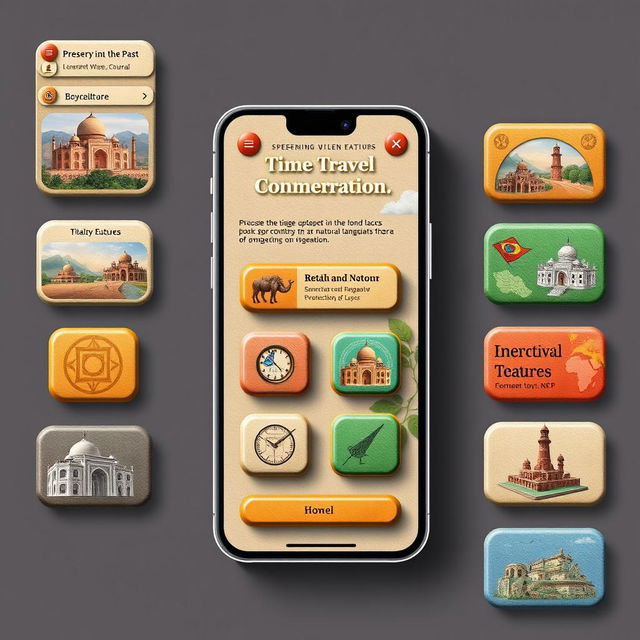 An app interface design for a cultural connection app titled 'Preserving the Past, Shaping the Future: Exploring the Cultural Heritage of Various Countries'