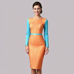 A woman standing confidently in a stylish dress