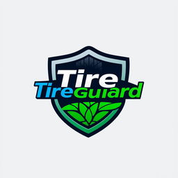 A sleek and modern logo design for 'TireGuard', incorporating elements of a tire and a shield to symbolize protection