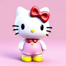 A high-quality, three-dimensional digital rendering of Hello Kitty, standing in a soft pastel pink background