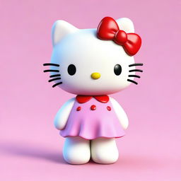 A high-quality, three-dimensional digital rendering of Hello Kitty, standing in a soft pastel pink background