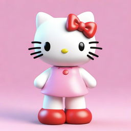 A high-quality, three-dimensional digital rendering of Hello Kitty, standing in a soft pastel pink background