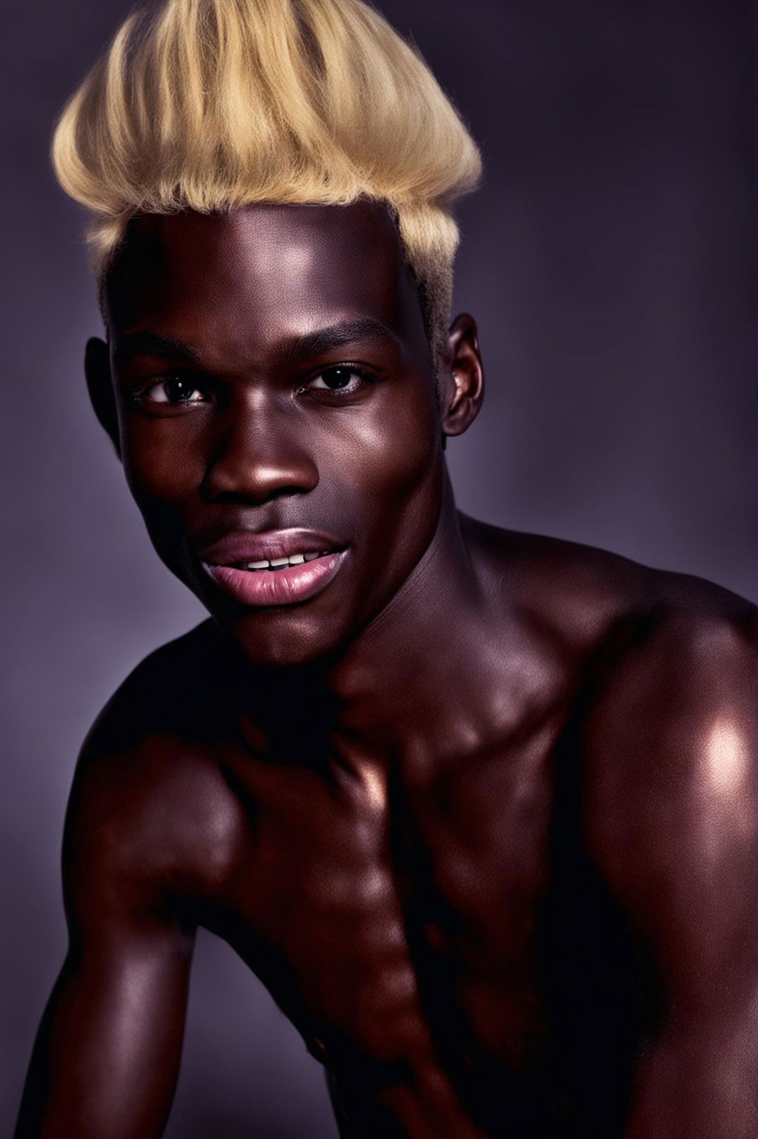 A high-definition image of a handsome male African supermodel with an incredible blonde hairstyle