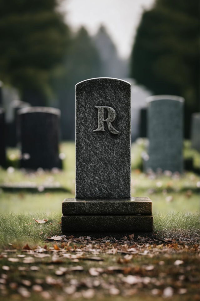 A high-definition, digital image of a simple headstone in a serene cemetery