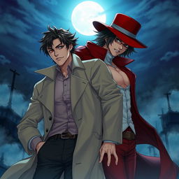 A highly detailed fantasy poster featuring Osamu Dazai and Nakahara Chuya from Bungo Stray Dogs, posed seductively together in an intimate and dynamic position