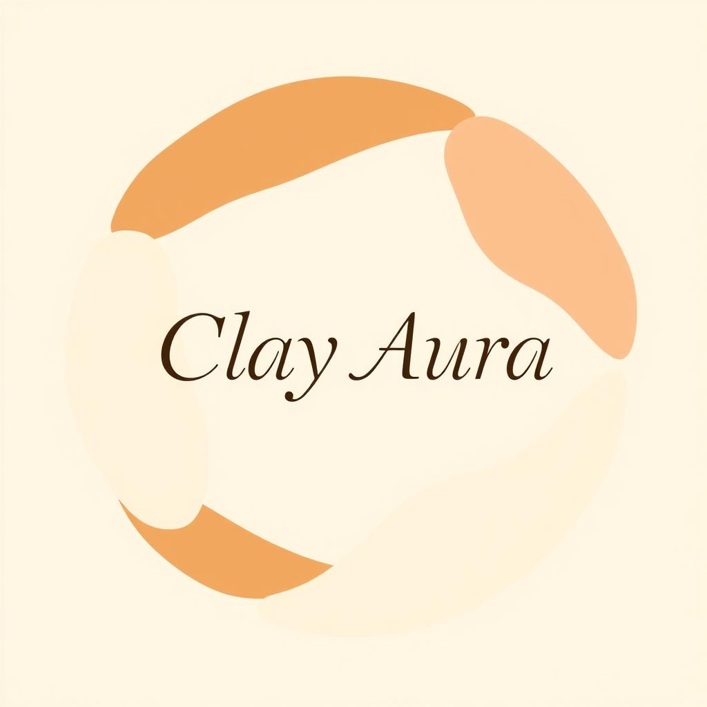 An aesthetic logo for the brand 'Clay Aura', designed in a circular format with a modern and minimalist approach