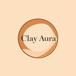 An aesthetic logo for the brand 'Clay Aura', designed in a circular format with a modern and minimalist approach