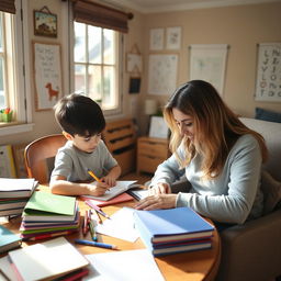 A nurturing home environment where a parent is guiding their child in daily handwriting practice