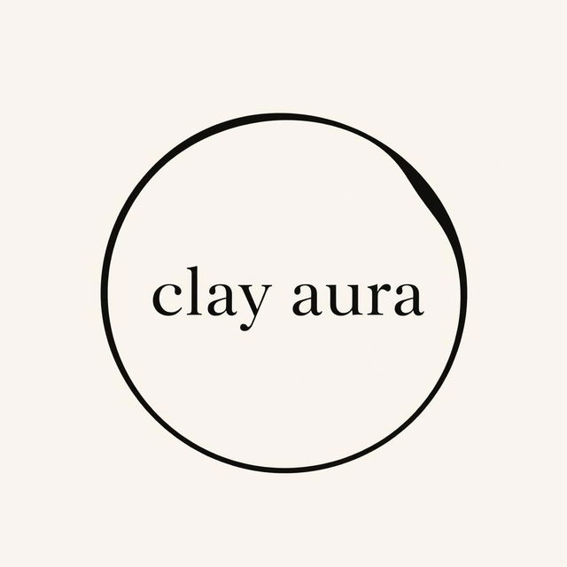 Aesthetic logo design for the brand 'clay aura' featuring a circular format and two-dimensional style