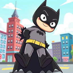 A playful interpretation of Batman with a whimsical twist, featuring an anthropomorphized Batman character showcasing cute, stylized legs