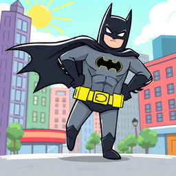 A playful interpretation of Batman with a whimsical twist, featuring an anthropomorphized Batman character showcasing cute, stylized legs