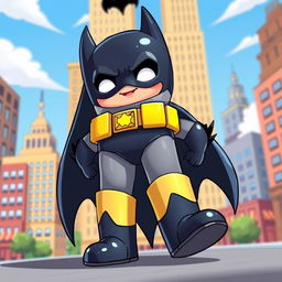 A playful interpretation of Batman with a whimsical twist, featuring an anthropomorphized Batman character showcasing cute, stylized legs