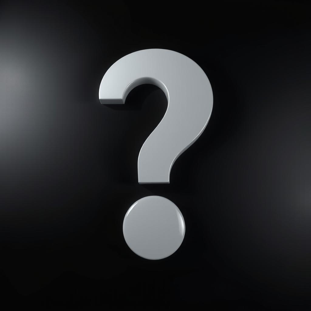 A large, bold question mark in the center of the image, set against a deep black background