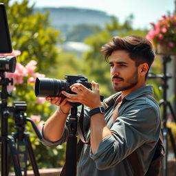 A stunning portrait of a professional photographer in action