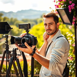 A stunning portrait of a professional photographer in action
