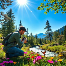 A photographer capturing stunning shots of nature in a vibrant landscape