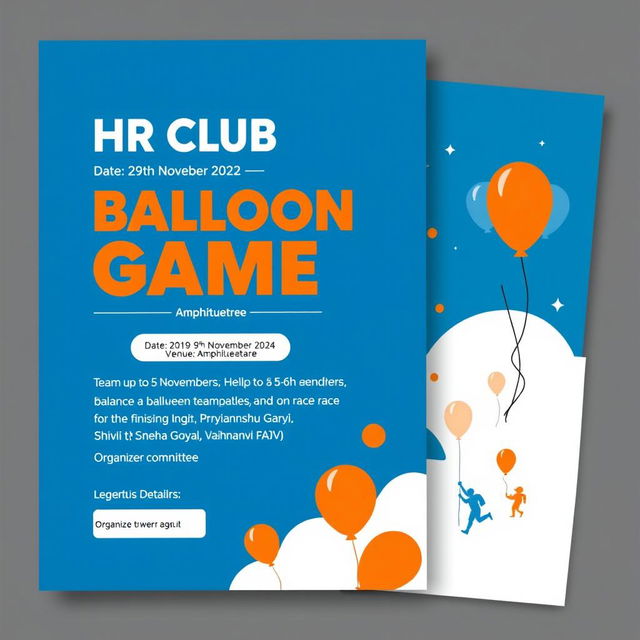 A professional event flyer for a college HR Club activity titled 'HR Club - Balloon Game'