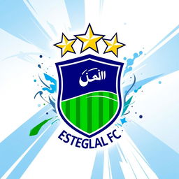 A vibrant depiction of the Esteghlal FC logo, showcasing three stars above the iconic blue shield emblem