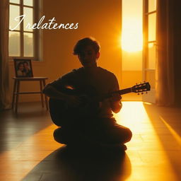 A reflective and emotional cover featuring the silhouette of a young man sitting cross-legged on the floor, holding an acoustic guitar