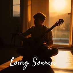 A reflective and emotional cover featuring the silhouette of a young man sitting cross-legged on the floor, holding an acoustic guitar