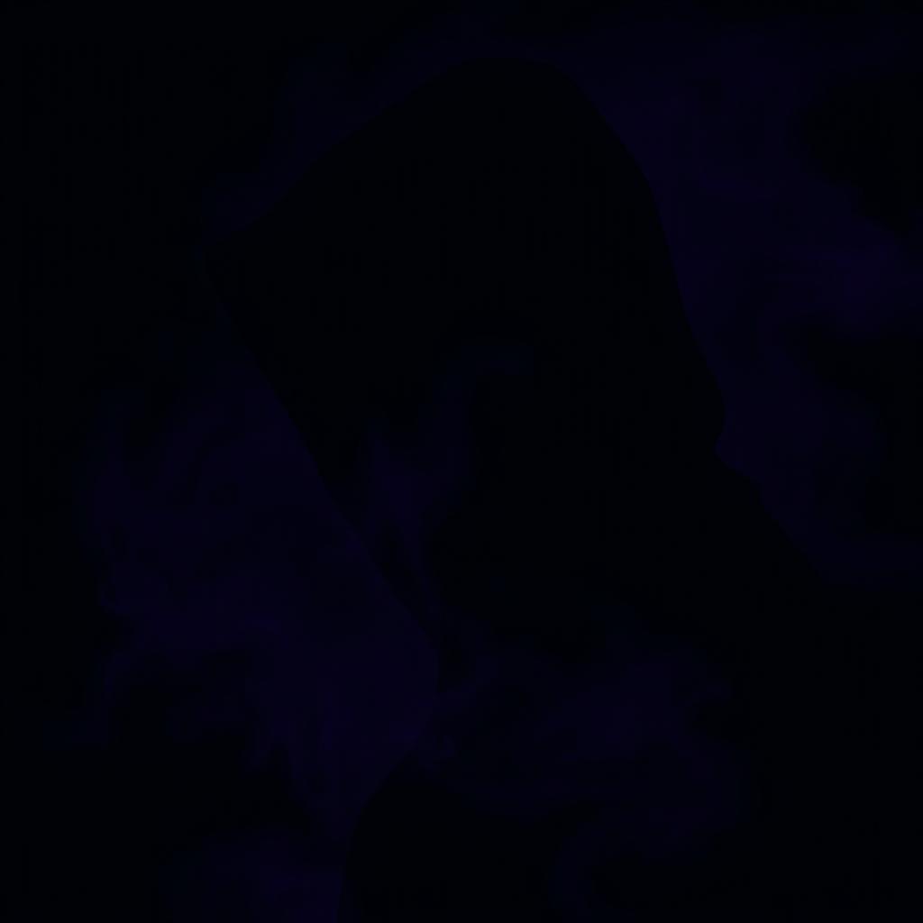 A unique and mysterious dark profile picture featuring a shadowy figure partially obscured in deep shadows, with an ethereal mist swirling around them