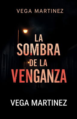 A dark and moody cover design for a novel titled "LA SOMBRA DE LA VENGANZA" by Vega Martinez