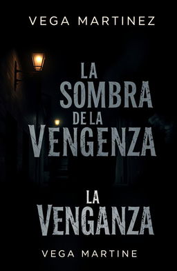 A dark and moody cover design for a novel titled "LA SOMBRA DE LA VENGANZA" by Vega Martinez