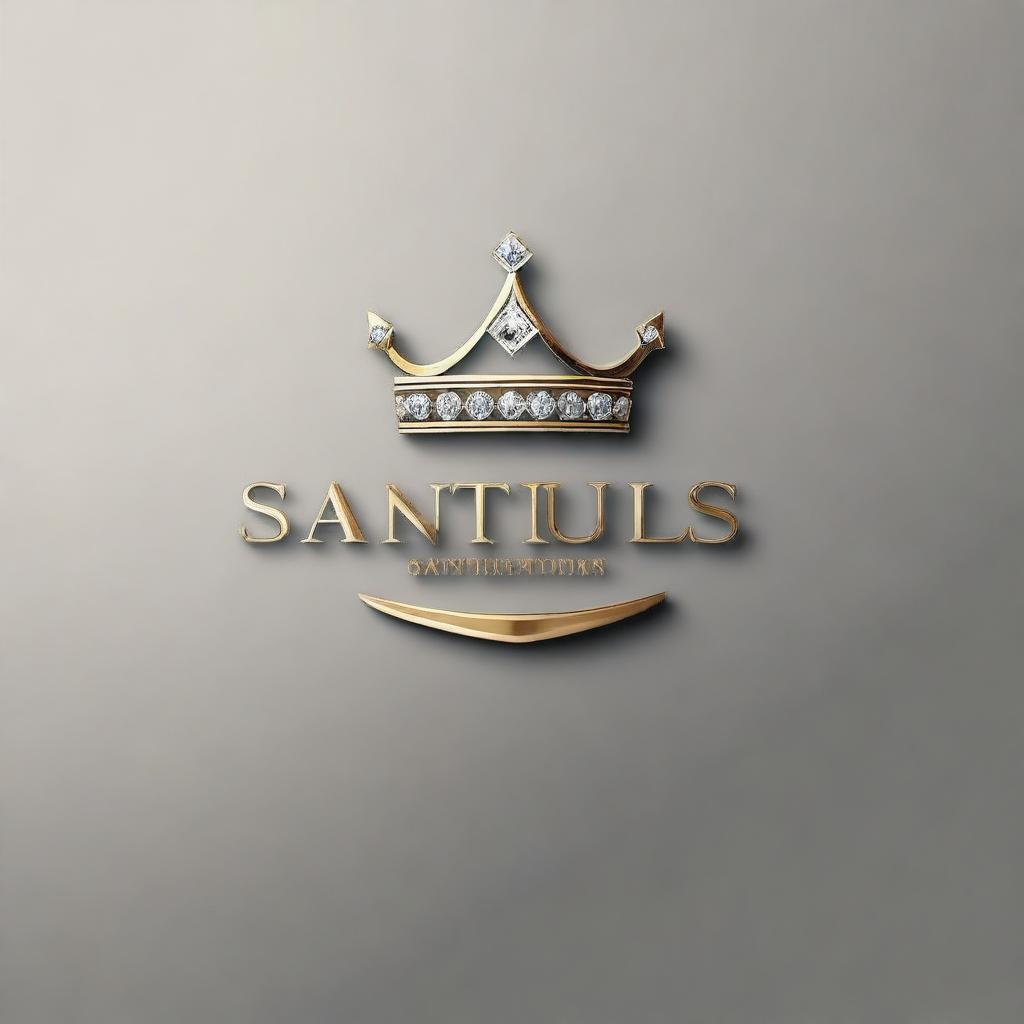 A high-quality 3D render illustration of a diamond-shaped logo, adorned with a regal crown and the words 'Santus Sanetorias' engraved at the top