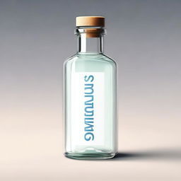 A high-quality digital art illustration of a clear glass medicine bottle with the words 'Santus Sanetorias' embossed on it