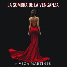 A stunning cover design depicting a slim woman viewed from behind, wearing a flowing long red dress that elegantly trails on the ground