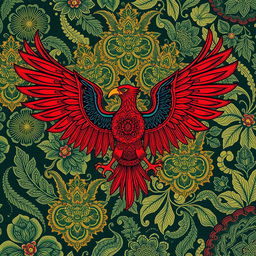 A beautifully intricate design combining traditional Indonesian batik patterns with the majestic silhouette of a Garuda bird, elegantly showcased in vibrant colors