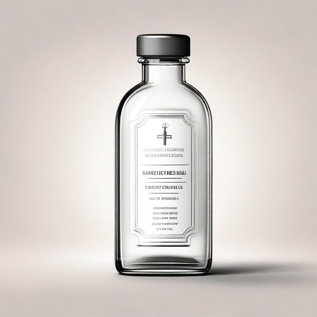 A detailed digital art illustration of a clear glass medicine bottle with the word 'Sanetorias' embossed on it